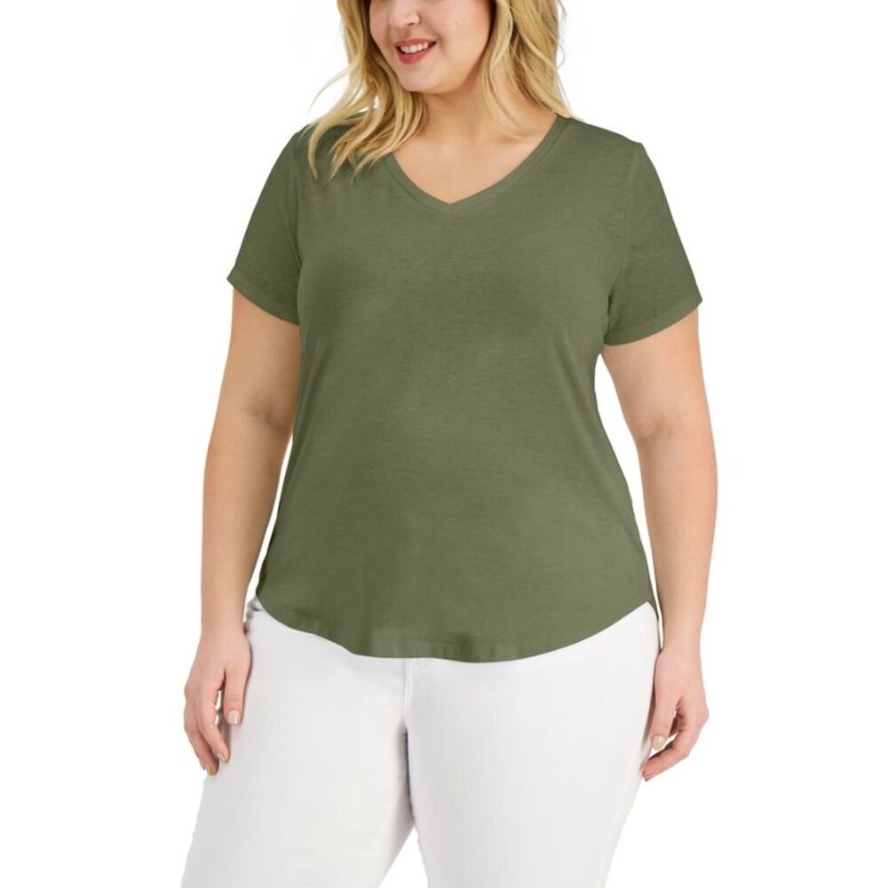 Style & Co Plus Size Solid Burnout T-Shirt